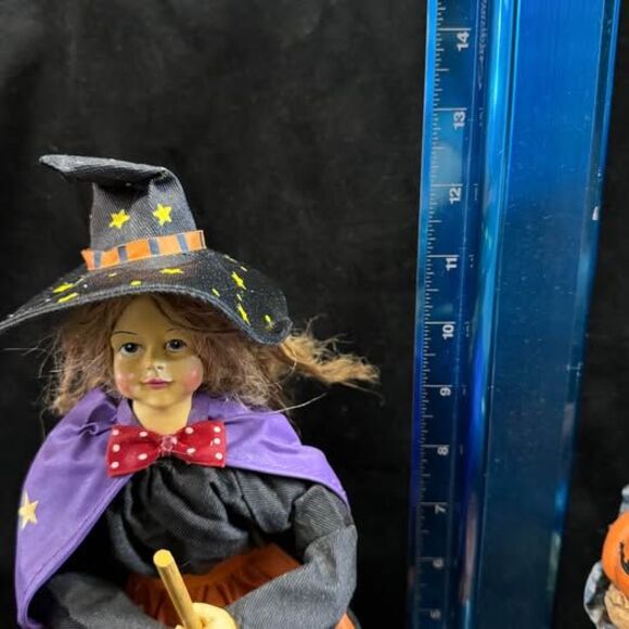 Halloween Fall Decor Witch & Scarecrow 13” Fabric Mache Figures w/ original box - Picture 5 of 9